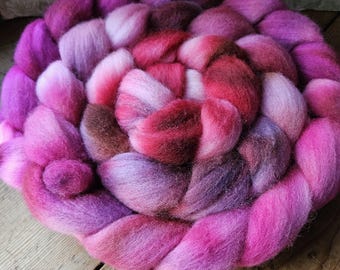 Foxglove 8 oz BFL Wool Roving, hand dyed fine spinning fiber