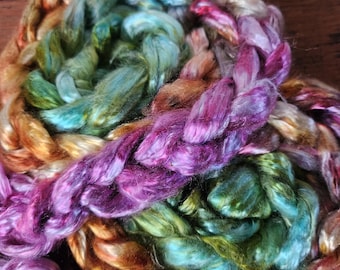 Tencel 4oz Eucalyptus, Lyocell plant fiber for spinning yarn and felting green/taupe/pink #30