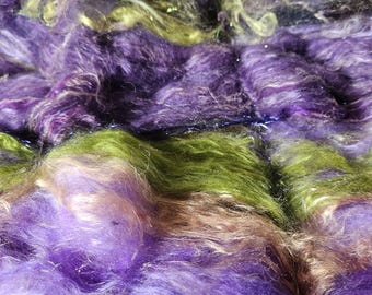 Moon Valley 2 oz Wool Shaniko Silk Flax Batt, hand dyed spinning fiber
