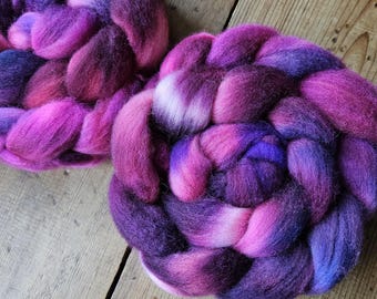 Ruby Amethyst 4 oz BFL Wool Roving, hand dyed fine spinning fiber