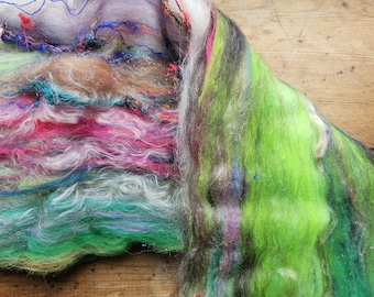 2.5 oz Gumball No.4 Targhee Romney blend Wool Art Batt, Hand Dyed Fiber Carded Spinning Supply