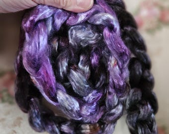 Tencel 4oz Eucalyptus, Lyocell plant fiber for spinning yarn and felting purple/black