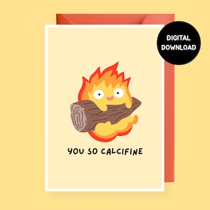 Printable Calcifer Howl&#39;s Moving Castle Digital Card Anniversary Birthday Valentine