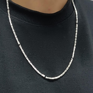 925 Sterling Silver Square Byzantine Chain, Oxidized Bali Chain, King Chain Necklace, Handmade Sterling Silver Chain, Mens Jewellery