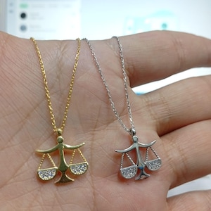 Elegant Libra Necklace - Symbol of Justice with Sparkling Stones - Gold and Silver Options - Lawyer and Prosecutor Libra Necklace - Silver