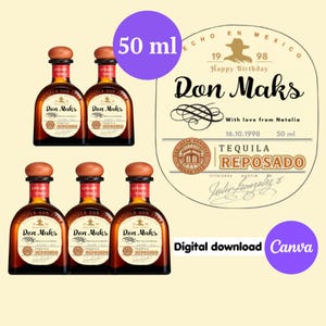 Custom Tequila Label 50ml Canva, Template Personalized, Printable Digital Download, Perfect Gift, Birthday Present, Anniversary and Wedding