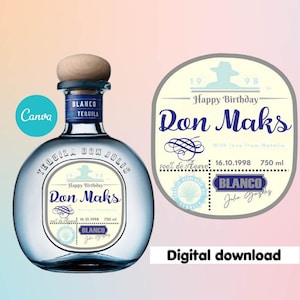 Custom Tequila Label Canva, Template Personalized, Printable Digital Download, Perfect Holiday Gift, Birthday Present, Anniversary, Wedding