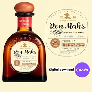Custom Tequila Label Canva, Template Personalized, Printable Digital Download, Perfect Gift, Birthday Present, Anniversary and Wedding