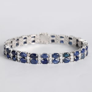 Natural Sapphire Bracelet, 18k White Gold Plated, Tennis Sapphire Bracelet, About 27.5ct Oval Sapphire, Gift For Her Bracelet For Women