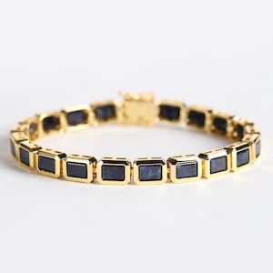 Natural Sapphire Bracelet, 18K white gold plated, Tennis Sapphire Bracelet, Gift For Her For Women ,Vintage Bracelet,Anniversary Gifts