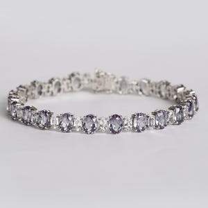 925 Sterling Silver Alexandrite Bracelet, About 23.3ct Oval Alexandrite with Topaz, Gift For Her, Anniversary Gift, Gift for Mother