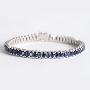 Natural Sapphire Bracelet, 18k White Gold Plated, Tennis Sapphire Bracelet, Gift For Her Bracelet For Women ,Halo Sapphire Bracelet