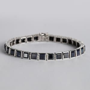 Natural Sapphire Bracelet, 18K white gold plated, About 23.1ct Square Sapphire, Tennis Sapphire Bracelet,Gift For Her Bracelet For Women
