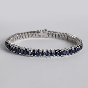 Natural Sapphire Bracelet, 18K white gold plated, About 17.6ct Oval  Sapphire, Tennis Sapphire Bracelet,Gift For Her Bracelet For Women