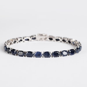 Natural Sapphire Bracelet, 18k White Gold Plated, About 29.8ct Oval Sapphire, Tennis Sapphire Bracelet,Gift For Her ,Gift For Mother