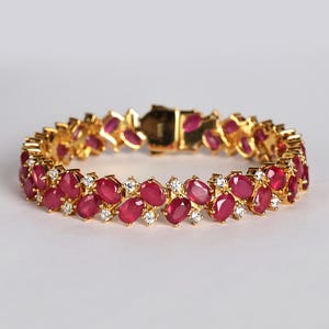 Pulseira de Prata 925 com Rubi, Rubi Oval de Aproximadamente 39ct, Pulseira Elegante, Pulseira para Presente Feminina, Pulseira para Uso Diário, Pulseira de Rubi para Tênis