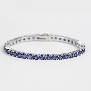 Tennis Sapphire Bracelet,18k White Gold Plated, Lab-Grown Sapphire Bracelet, Statement Bracelet Gift For Her Bracelet For Women