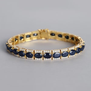 Natural Sapphire Bracelet, 18K white gold plated,,Tennis Sapphire Bracelet,About 26.2ct(5*7mm) Oval Sapphire, Gift For Her,Anniversary Gifts