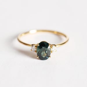 Teal Color Sapphire Ring with Diamond, 18k Solid Gold Ring ,Simple  Sapphire Ring, Statement Sapphire Ring for Women,Minimalist Ring