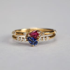 Ruby and Sapphire Stacking Ring Set, 18k Solid Gold Ring, Eternity Ruby Ring,Unique engagement ring,Stacking Ring Set,Gift for her