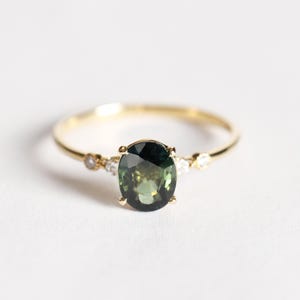 Teal Color Sapphire Ring With Diamond, 18k Solid Gold Ring ,Unique Engagement Ring, Women Sapphire Ring,Natural Sapphire Ring