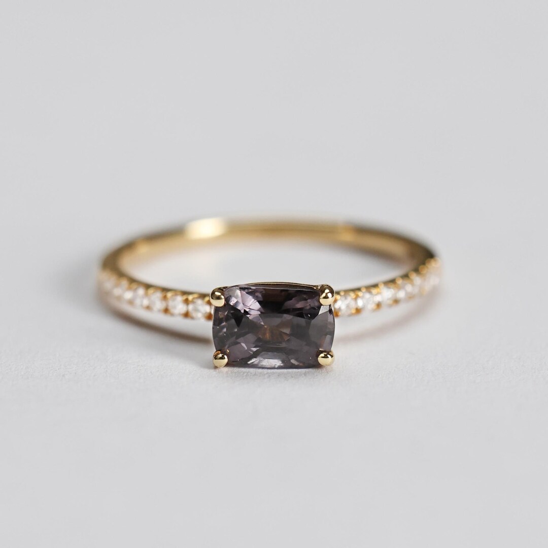 Spinel Engagement Ring With Diamond, 18k Solid Gold Ring , 1ct Cushion ...