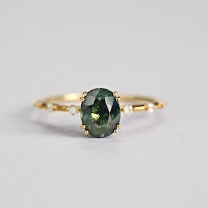 Teal Color Sapphire Ring With Diamond, 18k Solid Gold Ring ,Unique Engagement Ring, Simple Green Sapphire Ring,Women Ring,Gift For Her