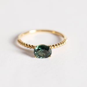 Simple Green Sapphire Ring, 18k Solid Gold Ring, Twisted Rope Sapphire Ring,Teal Color Sapphire Ring, Minimalist Sapphire Ring ,Gift for Her
