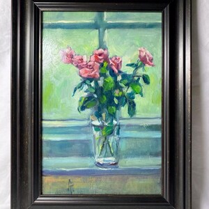 Impressionist Rose Flower Boquet Painting Original Oil On Board 11x14.5” Framed