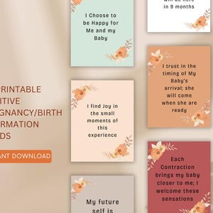 Cartões de Afirmação Positiva de Gravidez | Cartões de Afirmação Positiva de Nascimento | Cartões para impressão | Download instantâneo | Citações Positivas de Nascimento