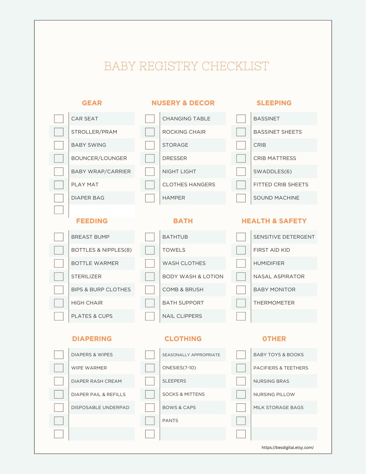 Baby Registry Checklist Printable Baby Essential List Pdf Digital