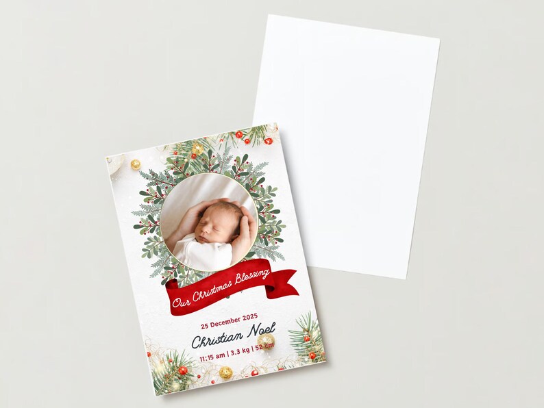 Christmas Baby Announcement Template Canva Editable (digital Download — free download