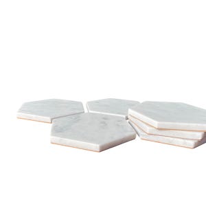 Set of 6 White Marble Coasters – Italian Carrara Stone – Handmade - Los Angeles – Smooth Hand-Sanded Edges – Unsealed for Max Absorption