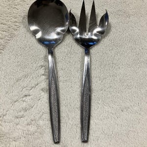 Vintage Mid Century Modern Large Serving Salad Fork And Spoon Set