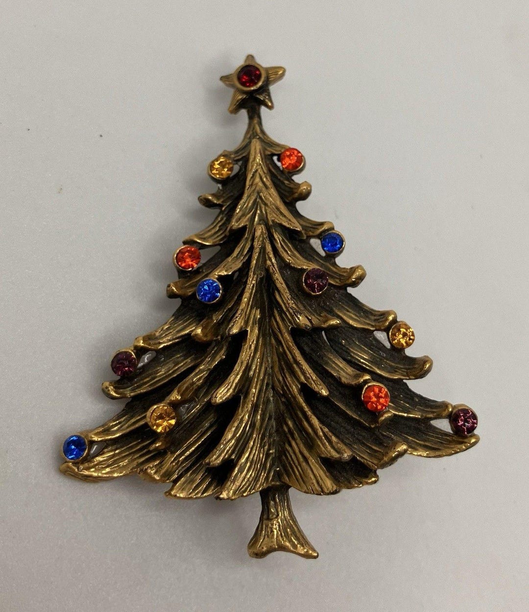 Vintage Torino Singed Christmas Tree Brooch Pin Flower Gold Tone and ...