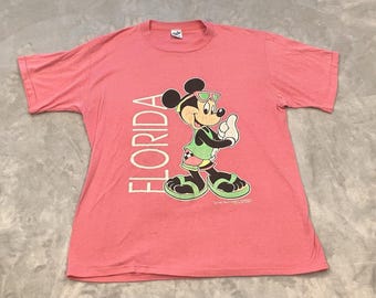 Vintage 90s Disney Minnie Mouse Florida T-Shirt Women's Size XL Pink