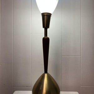 Vintage Mid Century Modern Brass & Wood Retro MCM Lamp 26&quot;