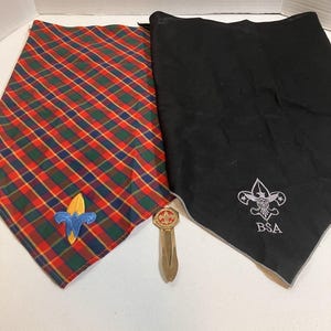 Vintage Lot Of 2 Boy Scout&#39;s of America Neckerchiefs And Pin Tie Tack BSA