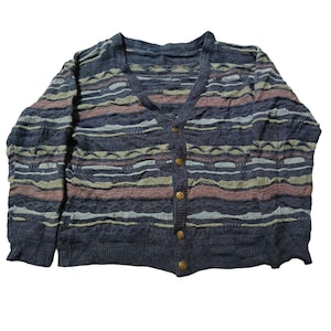 Vintage 90s Coogi Style Cardigan Sweater V-Neck Cosby Biggie Multicolor Jumper