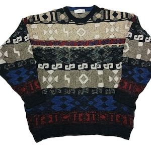 Vinatge 90s Marks & Spencer Coogi Style Sweater 3D Knit Sweater Cosby Biggie Pullover Crewneck Multicolor