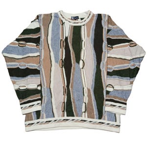 Suéter vintage de merino estilo Coogi de los años 90 para hombre, cuello redondo, multicolor, talla XL