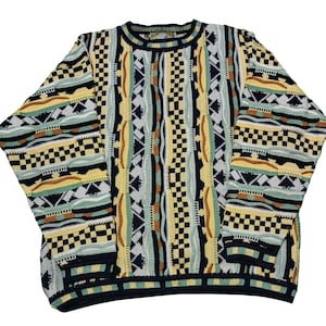 Suéter vintage estilo Uo.Mo Coogi de los años 90 con textura de punto 3D multicolor y cuello redondo, jersey Cosby Biggie, talla L