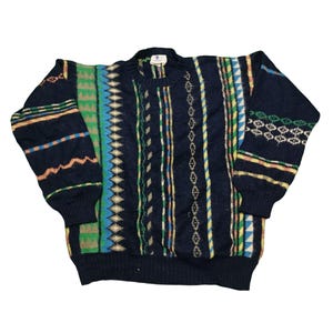 Vintage 90s Coogi Style Sweater Pullover Multicolor 3D Knit Texture Crewneck Cosby Biggie Size  M Jumper