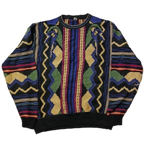 Vintage 90s Coogi Style Sweater Multicolor Cosby Biggie Pullover Crewneck Jumper 3D Knit