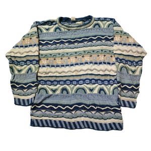 Vintage 90s Svarre Coogi Style Sweater Pullover Crewneck Cosby Biggie Multicolour 3D Knit Sweater Jumper