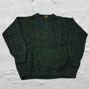 Vintage Latchfords of Ireland Fisherman Cable Knit Sweater, 100% Pure Wool Woven Pullover Jumper, Chunky Aran Knit, Made in Ireland, Size 46