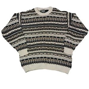 Vintage 90s Coogi Style Sweater Men&#39;s Pullover Cosby Biggie Multicolour 3D Knit Texture Jumper Size M