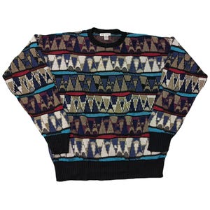Vintage 90s Henry Grethel Coogi Style Sweater Pullover Crewneck Cosby Biggie Multicolor 3D Knit Texture Size XL Jumper