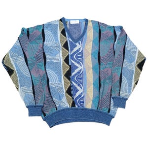 Suéter vintage estilo Coogi de St. Croix de los años 90, multicolor, talla L, jersey de cuello redondo, jersey Cosby Biggie