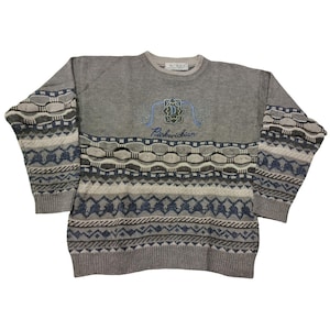 Suéter vintage estilo Coogi de punto trenzado para hombre, jersey geométrico 3D multicolor Cosby Biggie